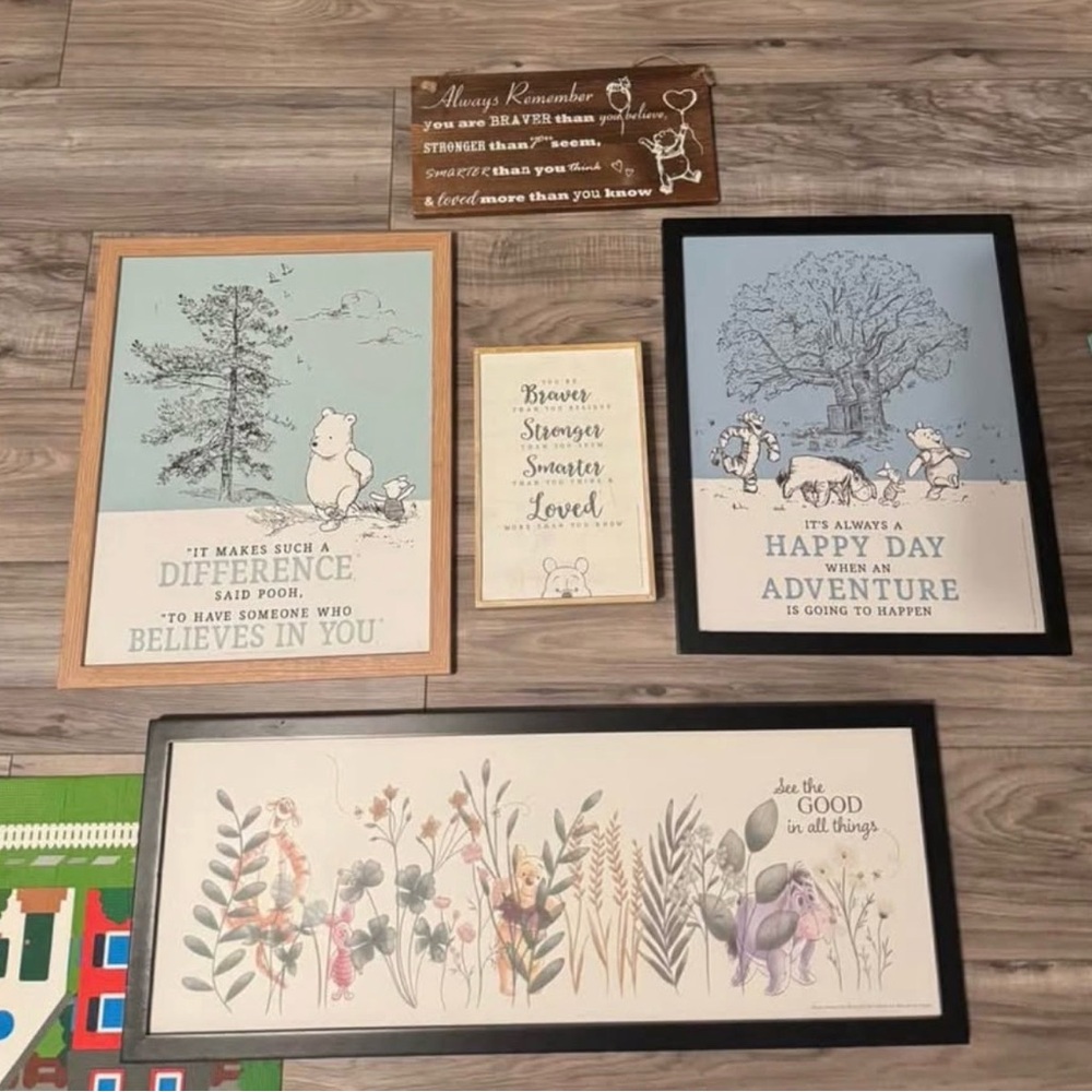 Winnie the Pooh Framed Art Set - Pastel Blue & Neutral